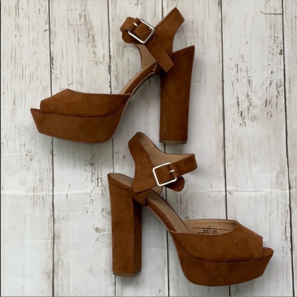 Platform Retro Look Peep Open Toe Block High Heels - image 3